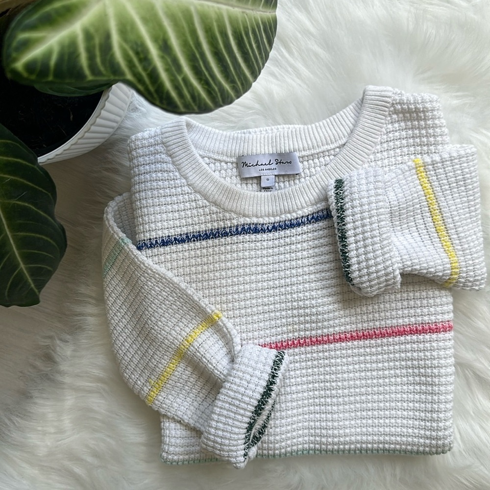 Michael Stars • White & Rainbow Stripe Knit Sweater
